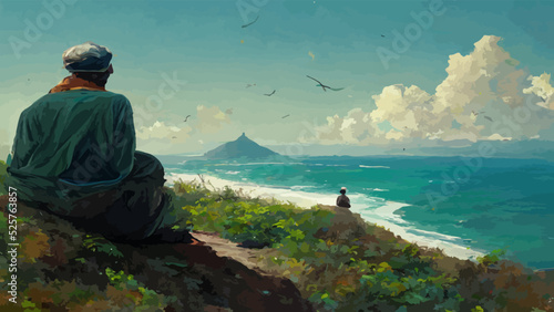 man looking at sea