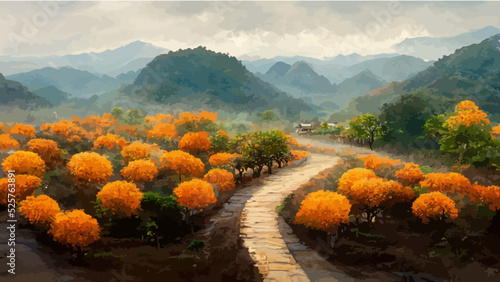  autumn landscape with vietnam mountains