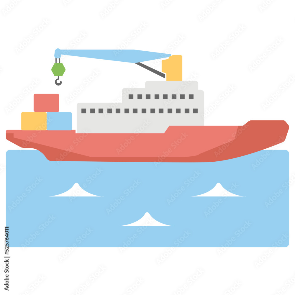 Obraz premium Cargo Ship Flat Colored Icon