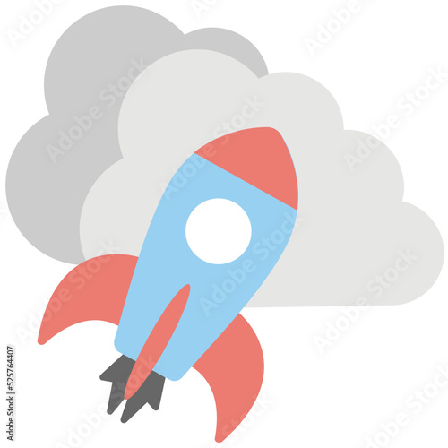 Cloud Computing Rocket Flat Colored Icon