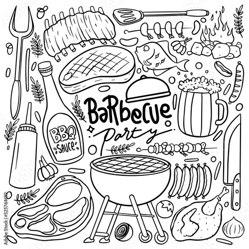 Hand Drawn set of Barbecue Day Doodle illustration, BBQ doodles isolated on white background. Vector illustration.