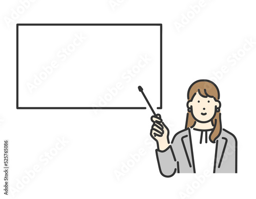 ホワイトボードを使って説明するスーツ姿のビジネスパーソンのイラスト素材