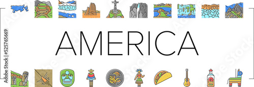 South America Scape And Tradition Icons Set Vector