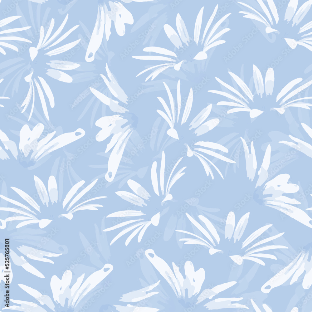 seamless plants pattern background with doodle blue hand drawn flowers , greeting card or fabric