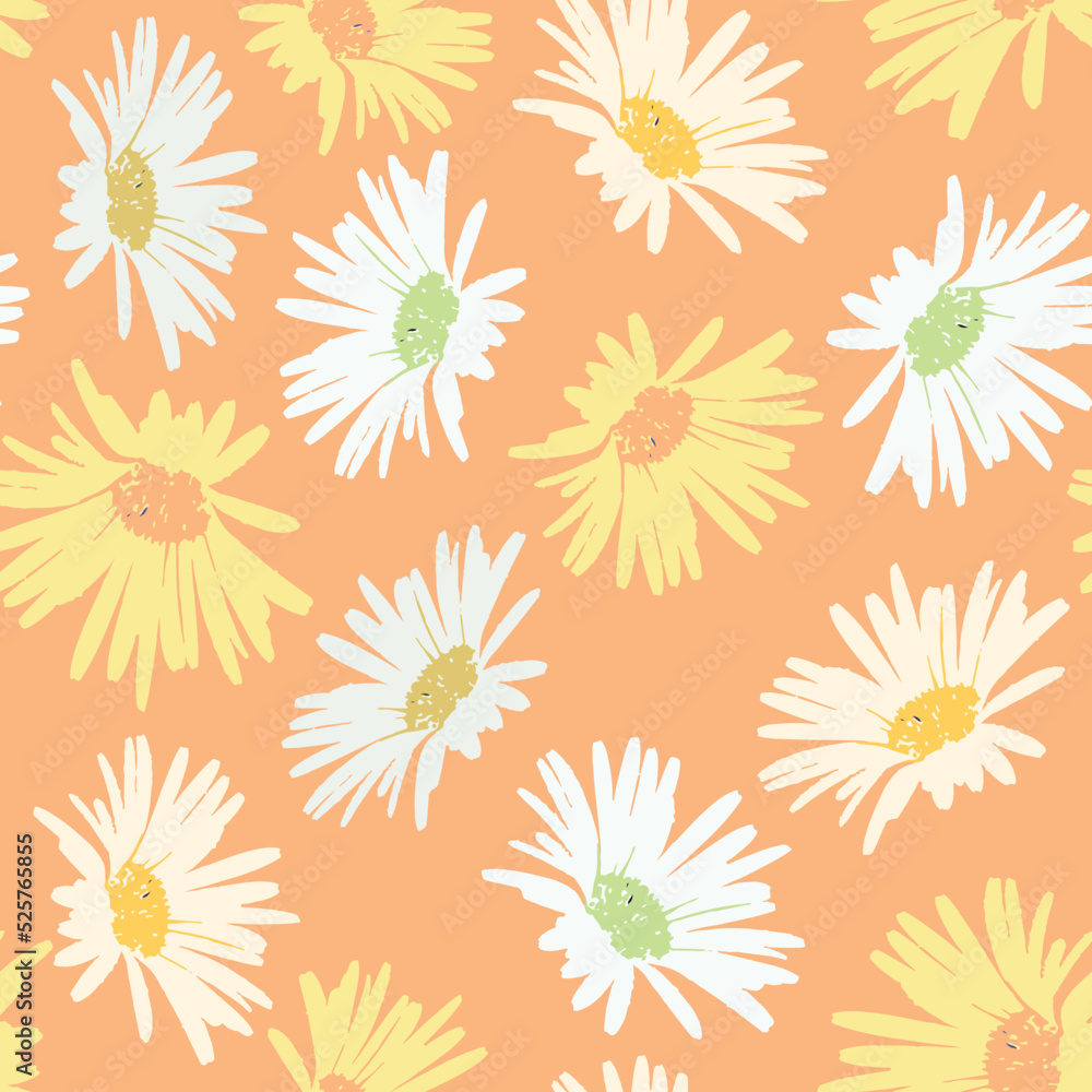 seamless plants pattern background with mixed daisy flowers , greeting card or fabric