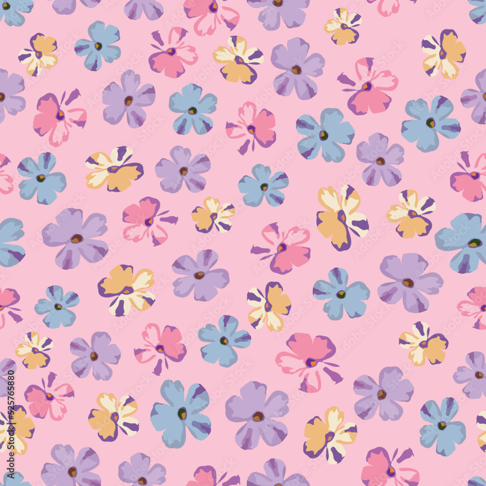 seamless plants pattern background with sweet multicolour flowers , greeting card or fabric