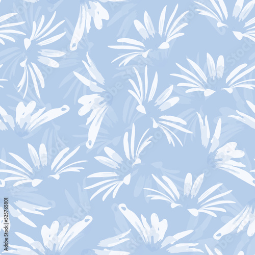 seamless plants pattern background with doodle blue hand drawn flowers , greeting card or fabric