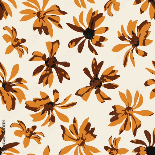seamless plants pattern background with doodle abstract flowers , greeting card or fabric