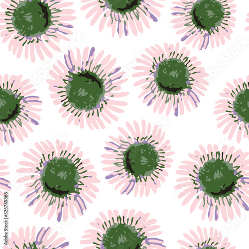 seamless plants pattern background with pink hand drawn flowers , greeting card or fabric
