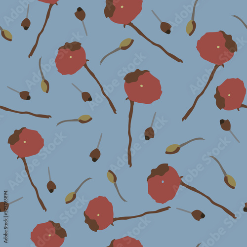Obraz na płótnie seamless plants pattern on blue background with red flowers , greeting card or fabric w salonie