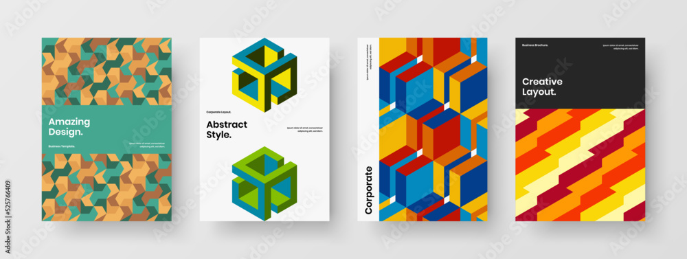 Trendy annual report A4 design vector illustration bundle. Creative geometric pattern corporate identity concept composition.