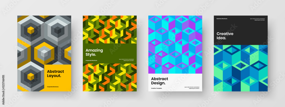 Abstract corporate identity design vector template set. Unique geometric pattern front page illustration collection.