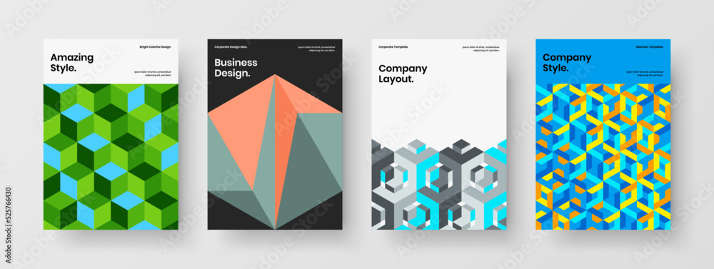 Minimalistic front page vector design concept set. Abstract geometric pattern company identity template collection.