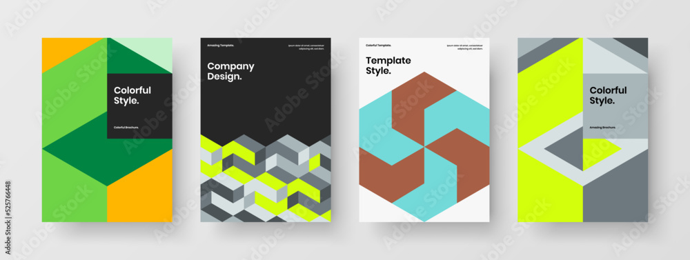Clean mosaic shapes journal cover concept bundle. Isolated corporate identity A4 vector design template collection.