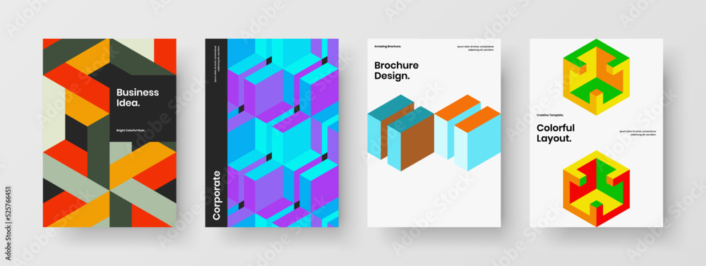 Creative geometric hexagons booklet layout collection. Fresh poster A4 vector design illustration set.
