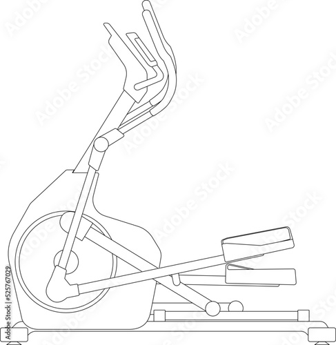 elliptical trainer is a stationary exercise machine for cardio workout cross trainer sketch drawing, contour lines drawn