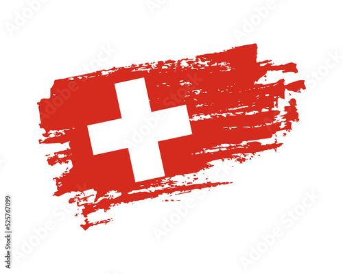Hand painted Switzerland grunge brush style flag on solid background