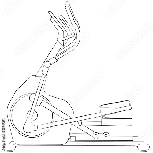 Crosstrainer elliptical trainer is a stationary exercise machine for cardio workout cross trainer sketch drawing, contour lines drawn