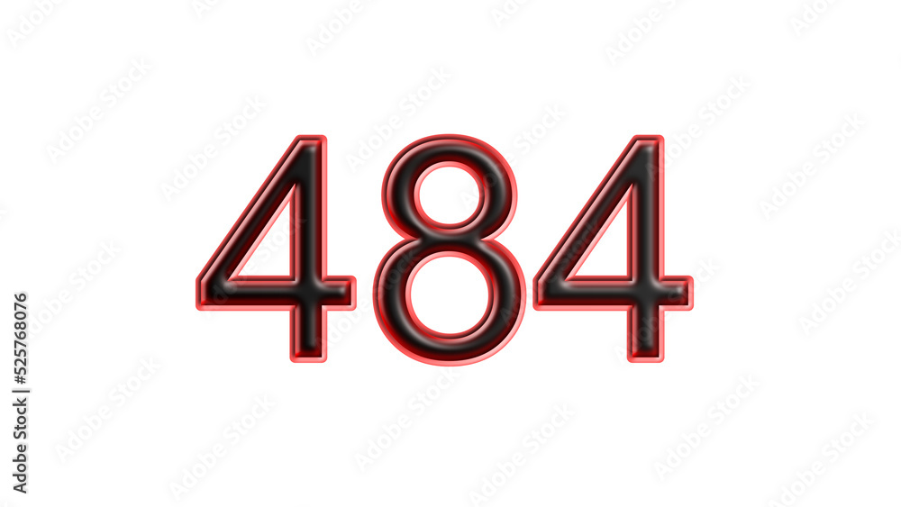 red 484 number 3d effect white background red 484 number 3d effect white background