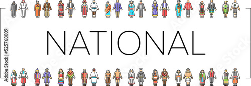 National Clothes Costume Design Icons Set Vector