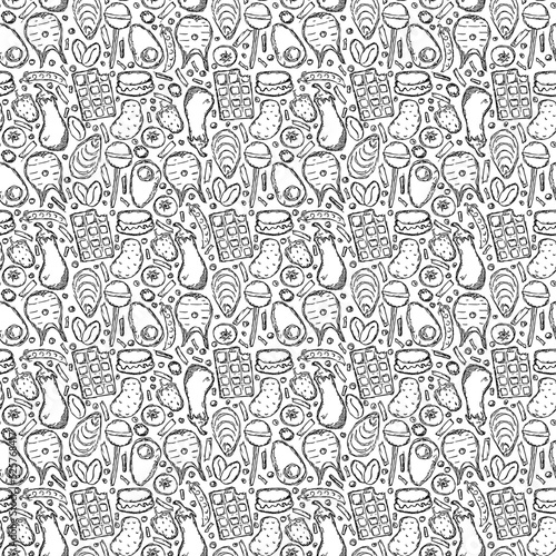 Seamless food pattern. Doodle food background. Food illustration