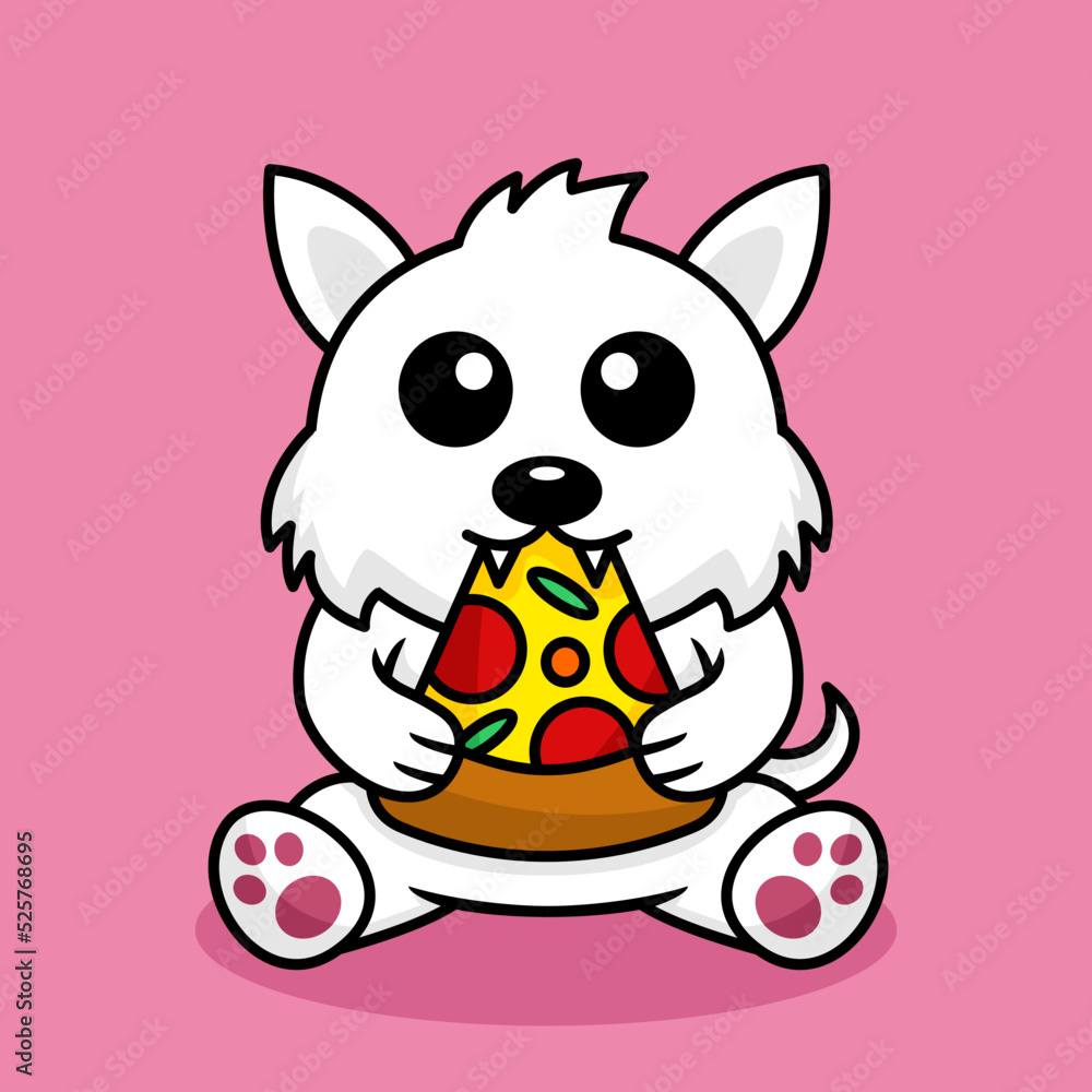Vector illustration of premium cute dog eating pizza Vector illustration of premium cute dog eating pizza