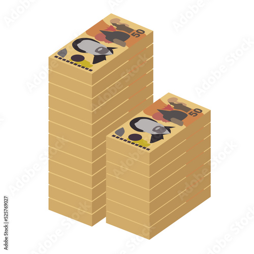 Kina Vector Illustration. Papua New Guinea money set bundle banknotes. Paper money 50 PGK. Flat style. Isolated on white background. Simple minimal design.