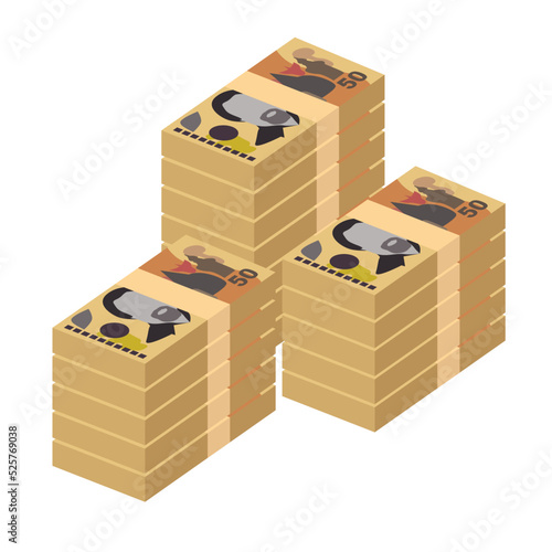 Kina Vector Illustration. Papua New Guinea money set bundle banknotes. Paper money 50 PGK. Flat style. Isolated on white background. Simple minimal design.