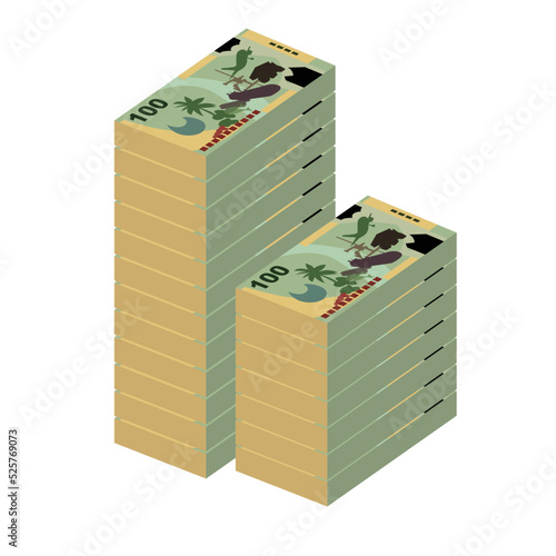 Kina Vector Illustration. Papua New Guinea money set bundle banknotes. Paper money 100 PGK. Flat style. Isolated on white background. Simple minimal design.