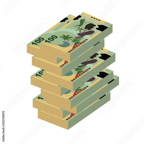 Kina Vector Illustration. Papua New Guinea money set bundle banknotes. Paper money 100 PGK. Flat style. Isolated on white background. Simple minimal design.