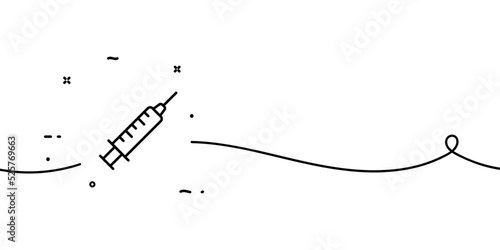 Syringe line icon. Give injection, prescription, hospital, doctor, patient, intravenous, intramuscular, subcutaneous, vaccination, vaccine, inoculation. Healthcare concept. One line. Vector line icon