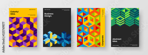 Multicolored mosaic shapes catalog cover template set. Creative company identity vector design concept collection.