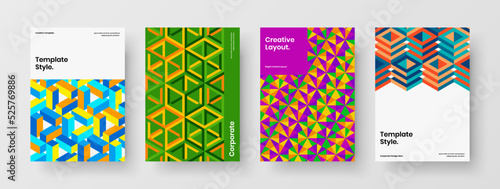 Trendy mosaic tiles placard illustration set. Modern corporate brochure A4 vector design concept composition.