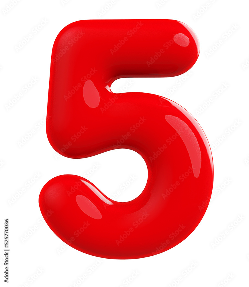 3d number 5 red