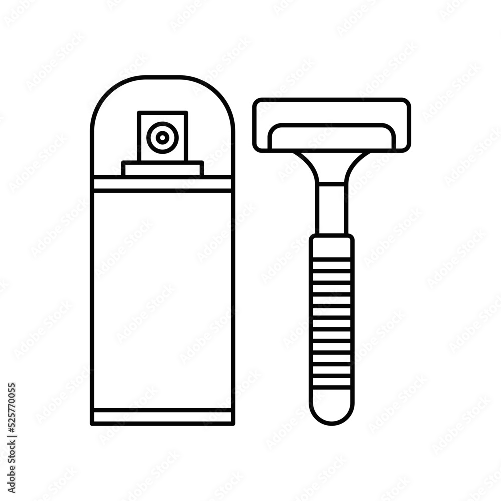 Razor, hair removal blade with shaving foam icon in line style icon, isolated on white background Razor, hair removal blade with shaving foam icon in line style icon, isolated on white background