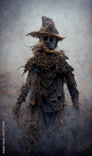 Obraz na plátně Scary scarecrow character design in the mist