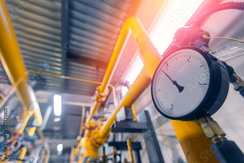Concept Russia gas supplies to European countries, pressure gauge shows value of zero in pipeline