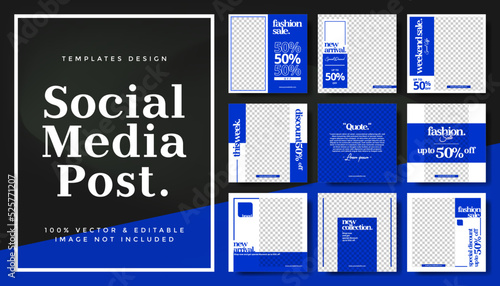 Set of blue minimalist social media post template