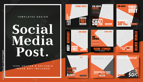 Set of minimalist gym social media post template