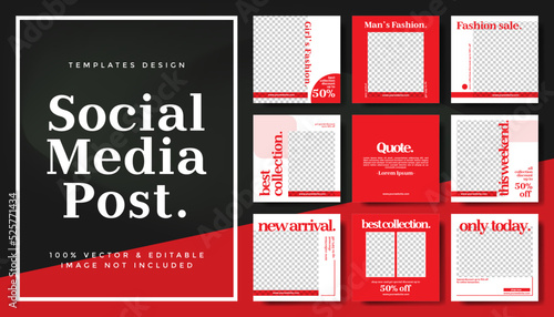 Set of red minimalist social media post template