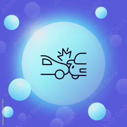 Car collision line icon. Collide, explosion, crash into car side, drunk driving, warning sign, unable to control the car. Road accidents concept. Glassmorphism style. Vector line icon for Business