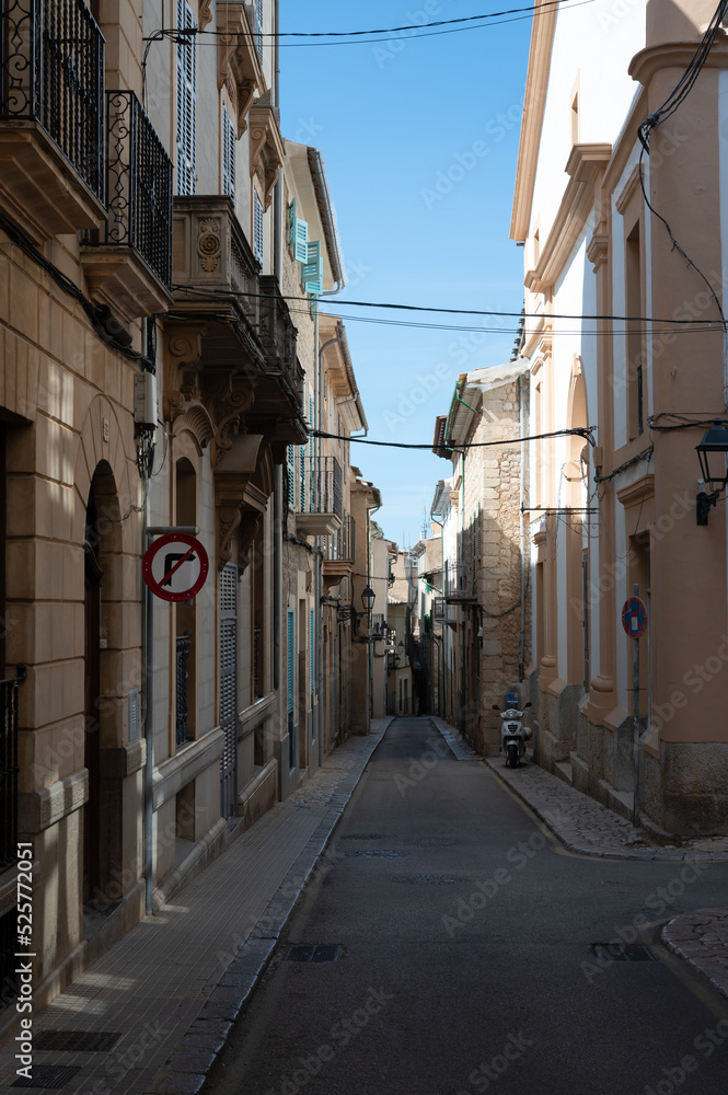 Vertical photography of a residential alley of Soller in Palma de Mallorca