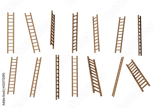 Wooden ladder isolated transparency background. photo