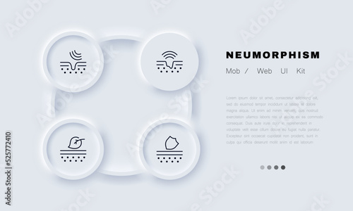 Skin care set icon. Dermatology, ultrasonic cleaning, shrink pores, cure, heal, laser resurfacing, eco, leaf, shield, spf, sunscreen. Cosmetology concept. Neomorphism. Vector line icon for Business