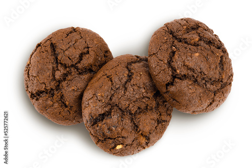 chocolate cookies isolated on white background with full depth of field. Top view. Flat lay