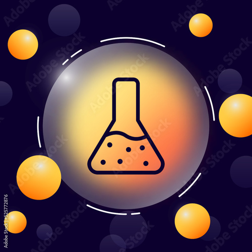 Flask for experiments line icon. Chemistry, biology, scientist, test tube, glass, liquid with bubbles, natural, stinks. Science concept. Glassmorphism. Vector line icon for Business and Advertising