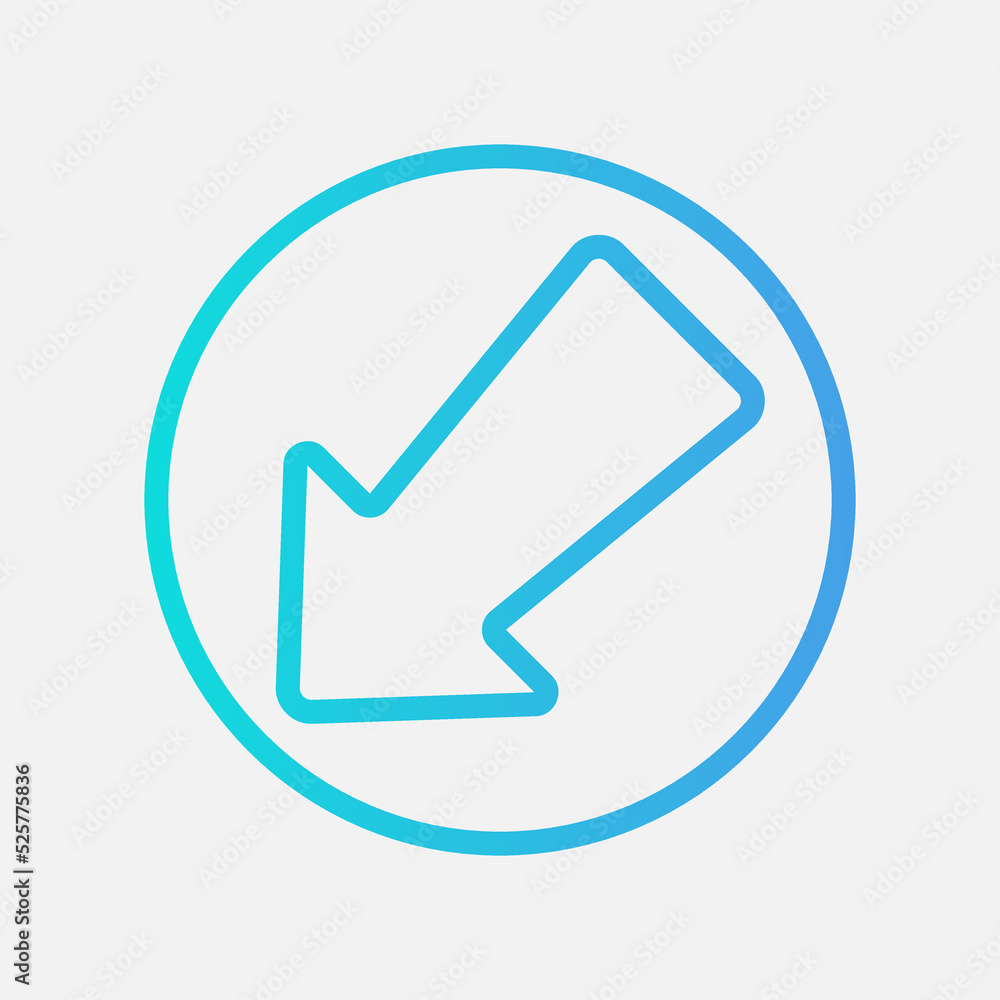 Down left arrow icon in gradient style, use for website mobile app presentation Down left arrow icon in gradient style, use for website mobile app presentation