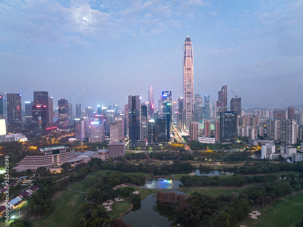 Aerial view of Skyline in Shenzhen city CBD night in China