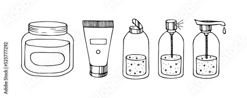 Sauna Doodle Set. Hand drawn bathing accessories. Vector outline illustration