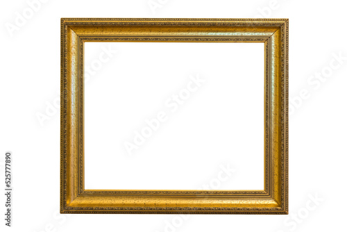 Antique frame for photos or paintings in gold color, highlighted on a white background. Rectangular horizontal. Blank for the designer.